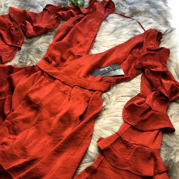 ♨️Lovely As Always Rust Red Satin Wrap Maxi Dress - Picture 5 of 11